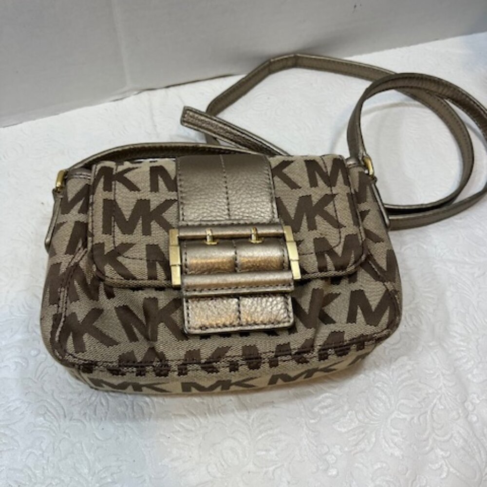 Michael Kors Jet Set MK Signature Canvas Small Flap Adj Crossbody Bag 7.5"x5"